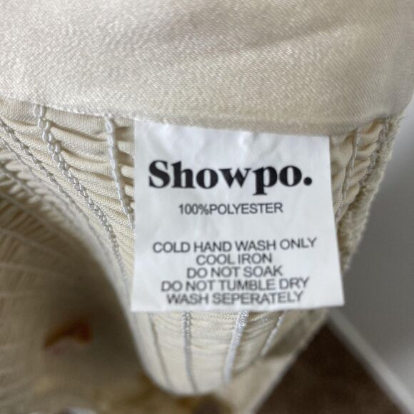 Showpo Blouse Womens US 6 Cream Satin Puff Sleeve Tie Front Smocked Crop Top - Picture 11 of 11